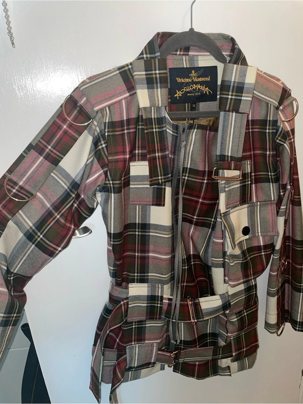 Vivienne Westwood Plaid Multi-Color Belted & Zip Up Jacket